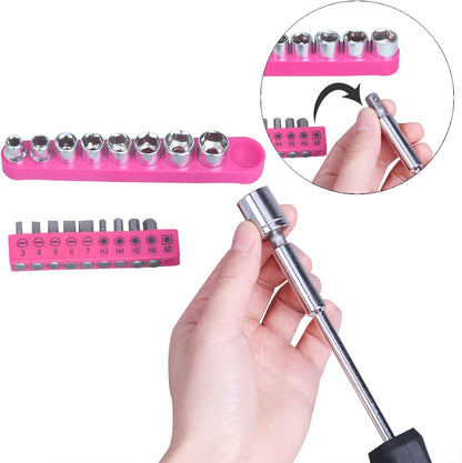 148-Piece Automotive And Household Tool Set, Pink Repair Kit Case