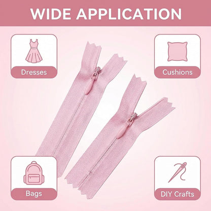 Sawoake Invisible Zippers 18 Inch #3, Pink Nylon Coil Zippers 2-Pack for Sewing, Skirts, Pockets, Pillows (Pink, 18", 2PCS)