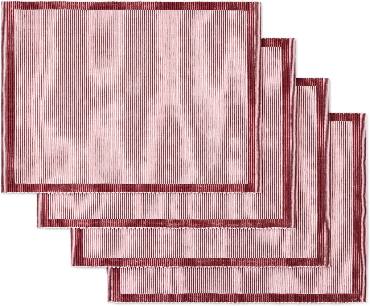 Garden Party Reversible 100% Cotton Placemats 4-Pack Set, Woven Ribbed Design, Pink/Rose Pink, 14"x19"