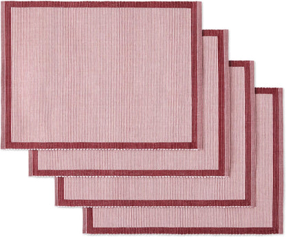 Garden Party Reversible 100% Cotton Placemats 4-Pack Set, Woven Ribbed Design, Pink/Rose Pink, 14"x19"