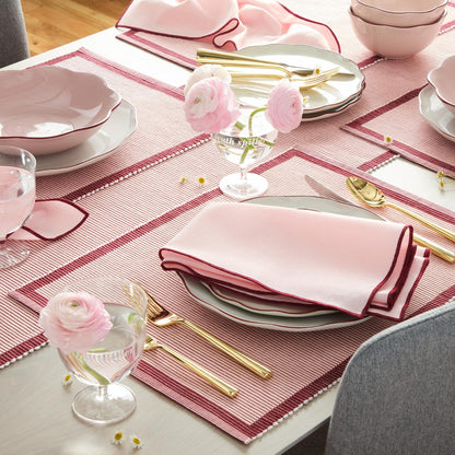 Garden Party Reversible 100% Cotton Placemats 4-Pack Set, Woven Ribbed Design, Pink/Rose Pink, 14"x19"