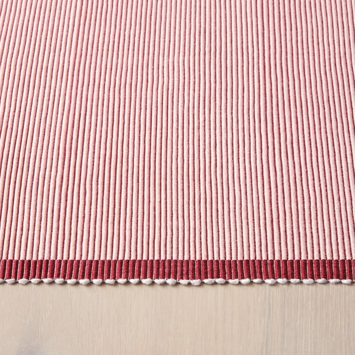 Garden Party Reversible 100% Cotton Placemats 4-Pack Set, Woven Ribbed Design, Pink/Rose Pink, 14"x19"
