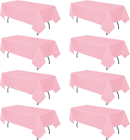 8 Pack Pink Tablecloth 60 x 102 Inch Rectangle For 6 Foot Tables