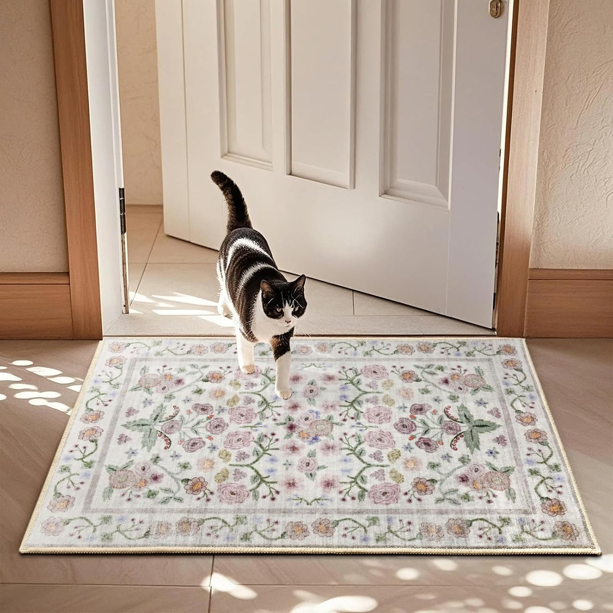 2x3 Pink Floral Small Door Mat Indoor Entrance Modern