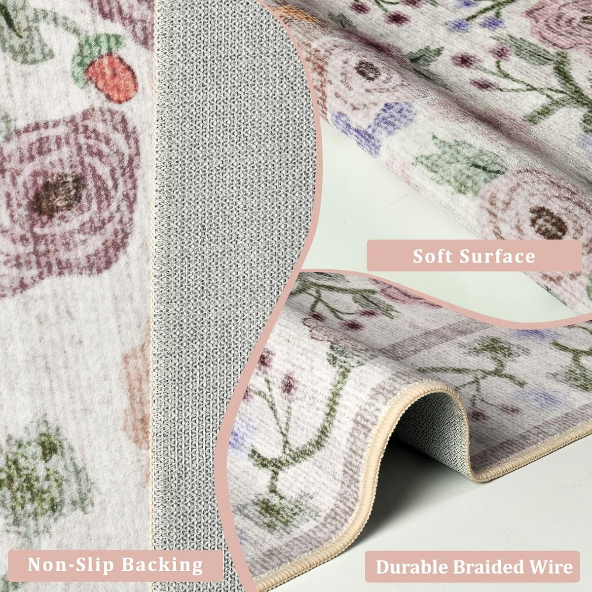 2x3 Pink Floral Small Door Mat Indoor Entrance Modern