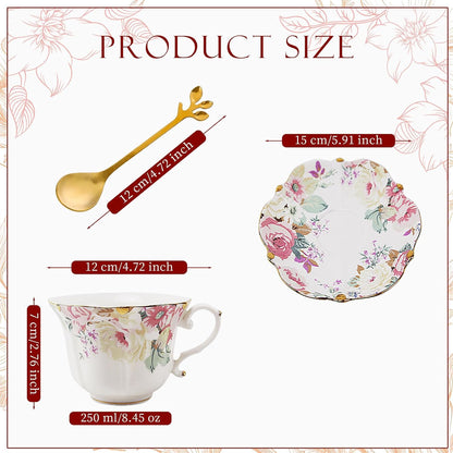 Country Roses 18 Peices Bone China Tea Cup And Saucer Set, English Vintage Tea Cups Of 6 For Women And Tea Party Sets(Pink,6 sets)