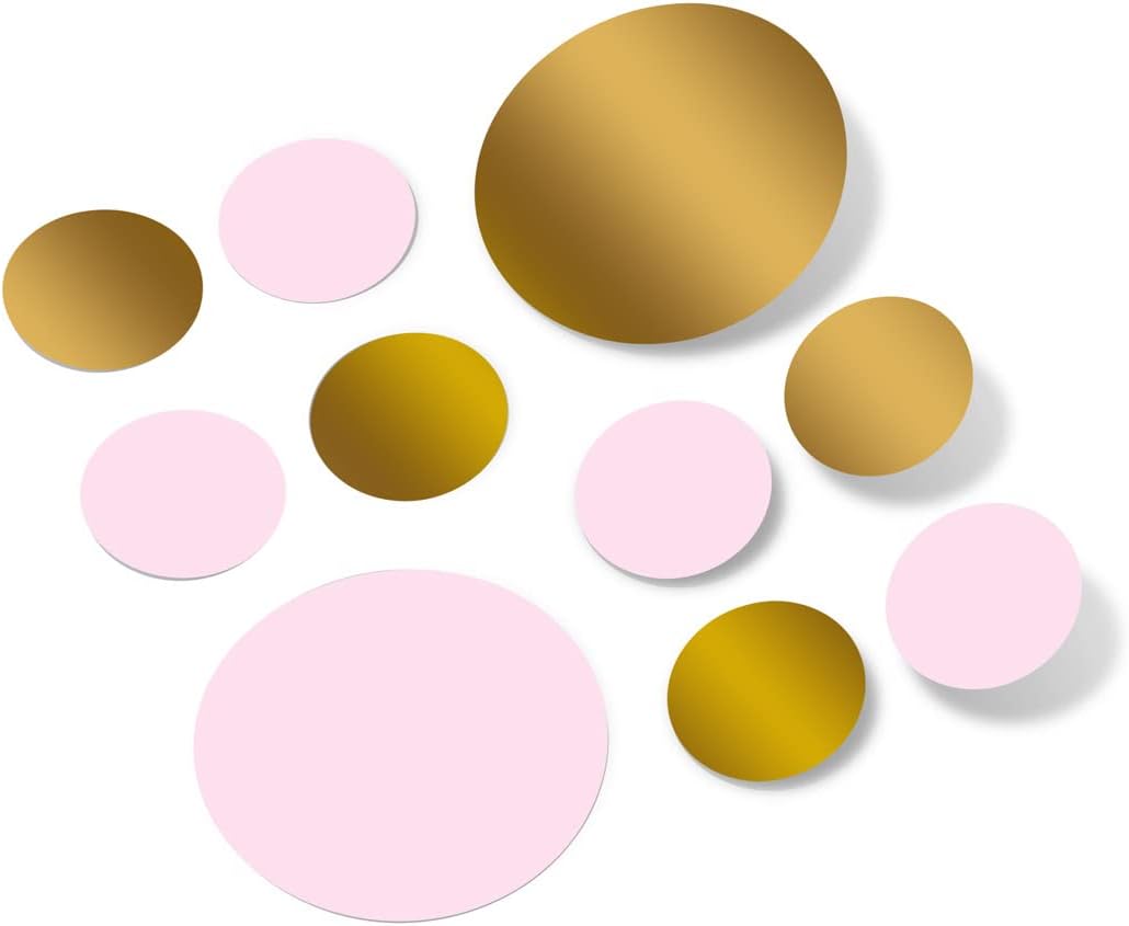 Baby Pink/Metallic Gold Vinyl Wall Stickers - 2 & 4 inch Circles (30 Decals)