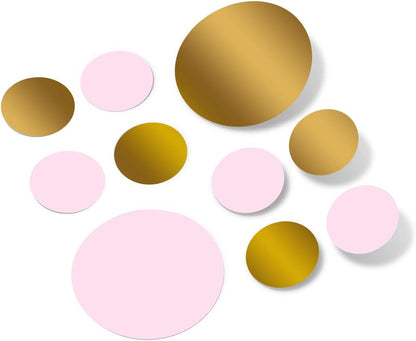 Baby Pink/Metallic Gold Vinyl Wall Stickers - 2 & 4 inch Circles (30 Decals)