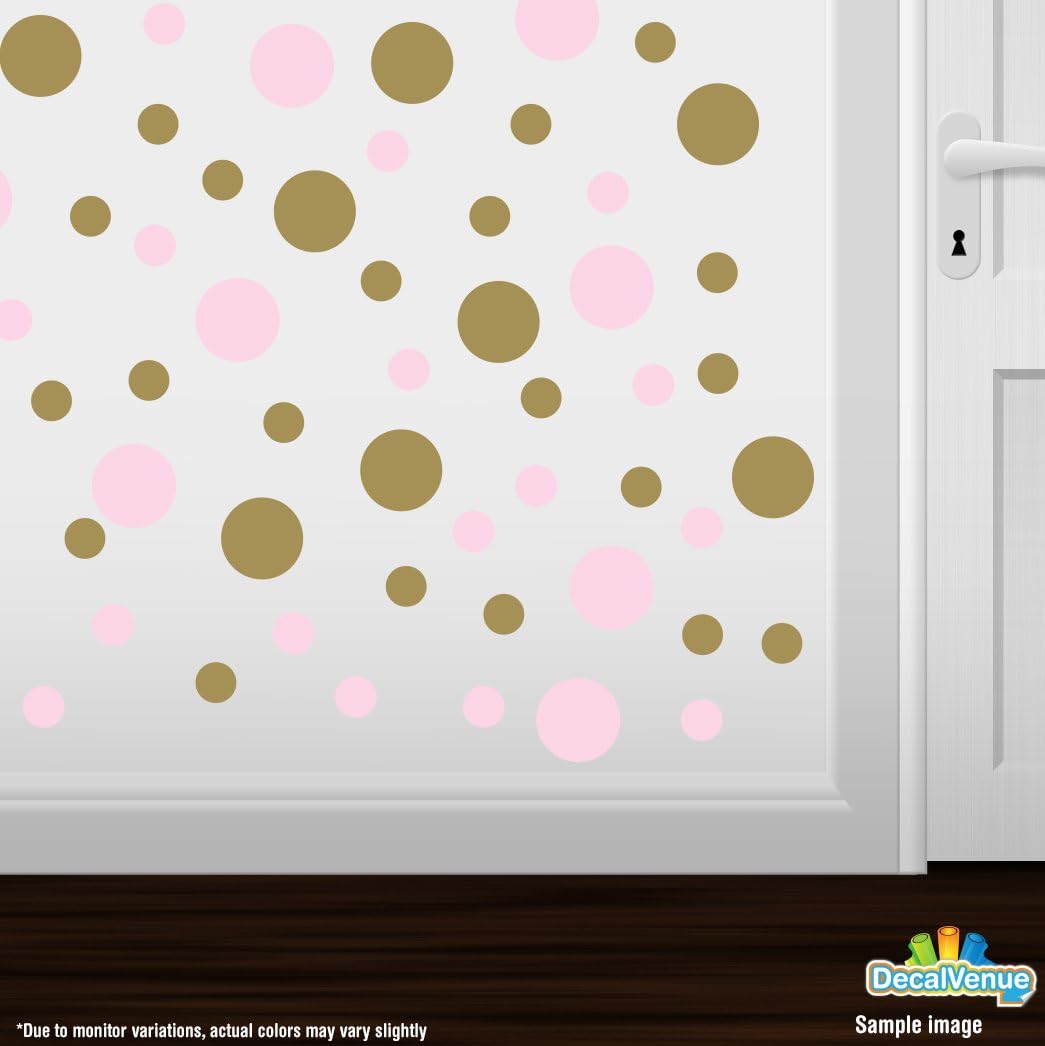Baby Pink/Metallic Gold Vinyl Wall Stickers - 2 & 4 inch Circles (30 Decals)