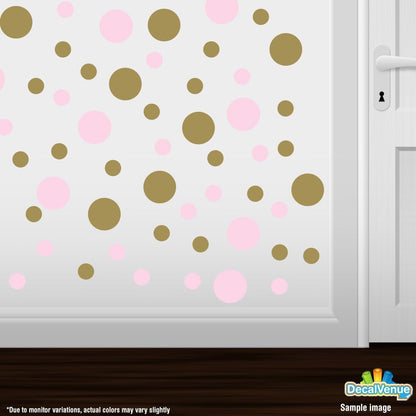 Baby Pink/Metallic Gold Vinyl Wall Stickers - 2 & 4 inch Circles (30 Decals)