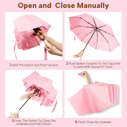 Cute Duck Umbrella Travel Size Compact Umbrella Rain Sun for Girls Gift