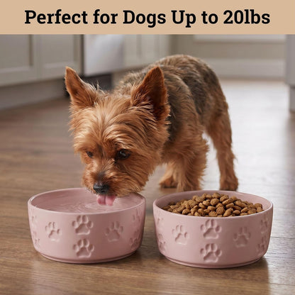 Ceramic Dog Bowl Set of 2 with Anti-Skid Base, 5.5"W x 2"H, 2 Cup Capacity | Thick Ceramic, Dishwasher Safe, Anti-Skid Rubber Base, 2 Cups per Bowl, Ceramic Food and Water Bowls Set of 2 for Small Dogs