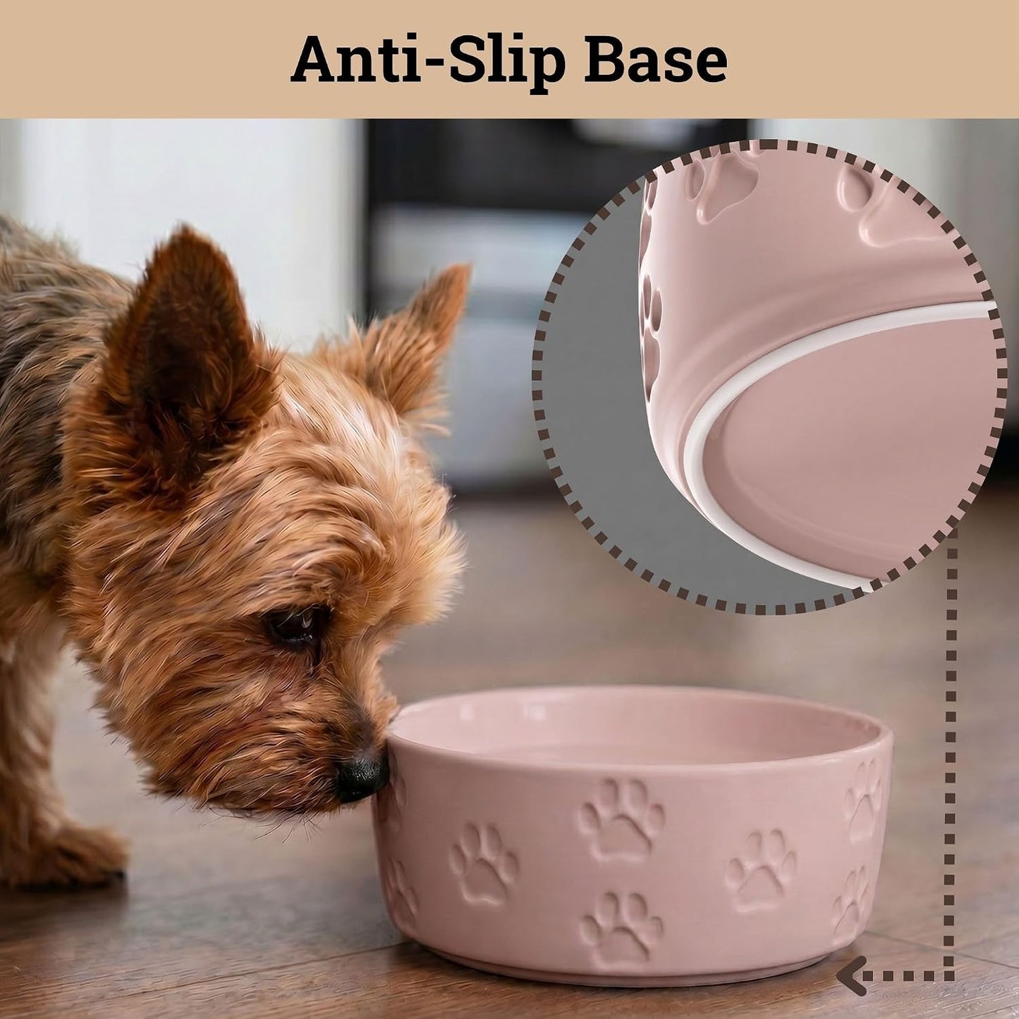 Ceramic Dog Bowl Set of 2 with Anti-Skid Base, 5.5"W x 2"H, 2 Cup Capacity | Thick Ceramic, Dishwasher Safe, Anti-Skid Rubber Base, 2 Cups per Bowl, Ceramic Food and Water Bowls Set of 2 for Small Dogs