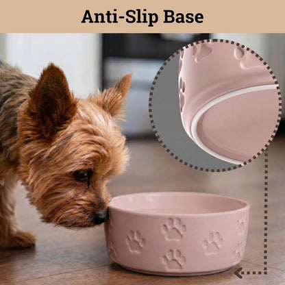 Ceramic Dog Bowl Set of 2 with Anti-Skid Base, 5.5"W x 2"H, 2 Cup Capacity | Thick Ceramic, Dishwasher Safe, Anti-Skid Rubber Base, 2 Cups per Bowl, Ceramic Food and Water Bowls Set of 2 for Small Dogs