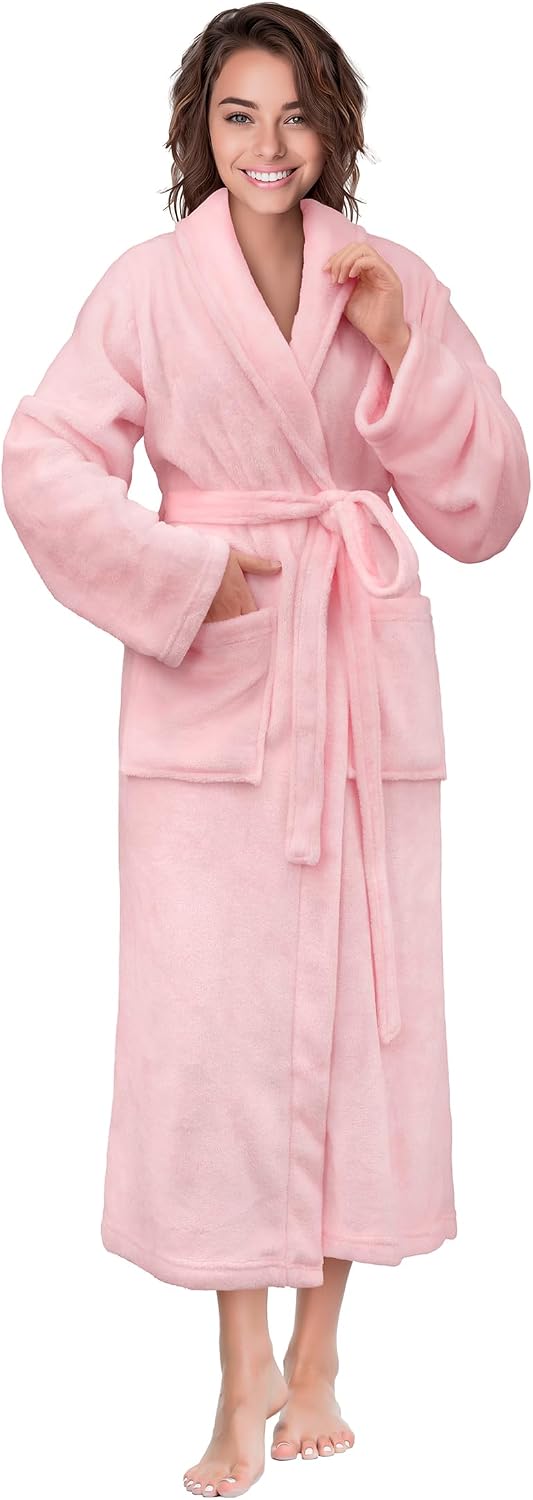 Womens Robe Fleece Plush Soft, Fluffy Fuzzy Cozy Warm Bathrobe