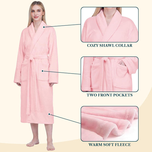 Womens Robe Fleece Plush Soft, Fluffy Fuzzy Cozy Warm Bathrobe