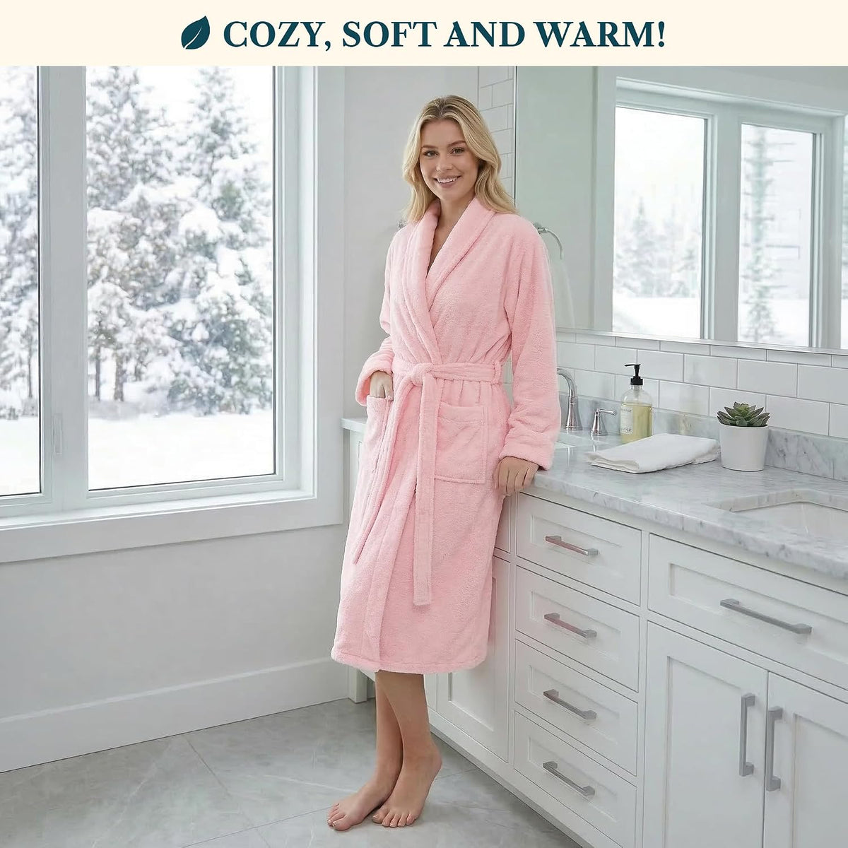 Womens Robe Fleece Plush Soft, Fluffy Fuzzy Cozy Warm Bathrobe