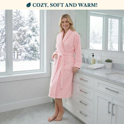 Womens Robe Fleece Plush Soft, Fluffy Fuzzy Cozy Warm Bathrobe