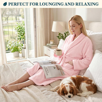 Womens Robe Fleece Plush Soft, Fluffy Fuzzy Cozy Warm Bathrobe