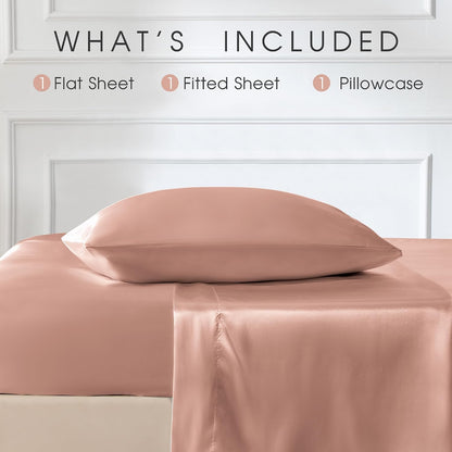 Satin Sheets Twin Size Bed Set - 3 Piece Luxury Soft Silky Twin Bed Sheets, Similar to Silk Sheet Set with 1 Deep Pocket Fitted Sheet, 1 Flat Sheet & 1 Pillowcase (Blush)