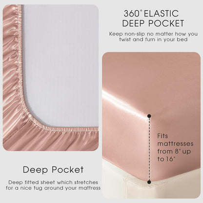 Satin Sheets Twin Size Bed Set - 3 Piece Luxury Soft Silky Twin Bed Sheets, Similar to Silk Sheet Set with 1 Deep Pocket Fitted Sheet, 1 Flat Sheet & 1 Pillowcase (Blush)