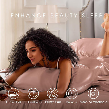 Satin Sheets Twin Size Bed Set - 3 Piece Luxury Soft Silky Twin Bed Sheets, Similar to Silk Sheet Set with 1 Deep Pocket Fitted Sheet, 1 Flat Sheet & 1 Pillowcase (Blush)