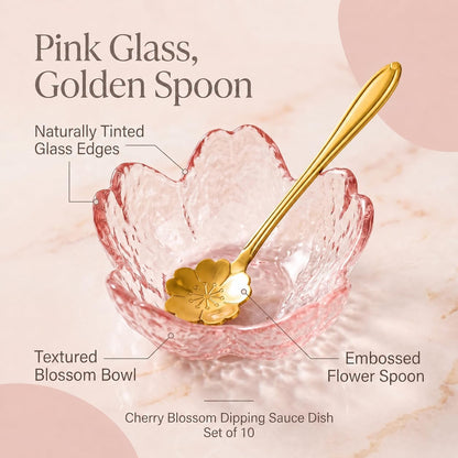Soy Sauce Dishes, Purple Pink Glass, Cherry Blossom, 1.5 oz, Set of 10