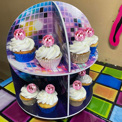 24 PCS Pink Disco Ball Cupcake Toppers Disco Ball Cupcake Picks Reflective Mirror Ball Cake Toppers Disco Table Decorations for 70s Disco Theme Birthday Party Christmas Decorations