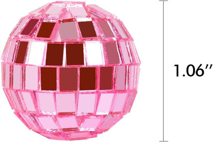 24 PCS Pink Disco Ball Cupcake Toppers Disco Ball Cupcake Picks Reflective Mirror Ball Cake Toppers Disco Table Decorations for 70s Disco Theme Birthday Party Christmas Decorations