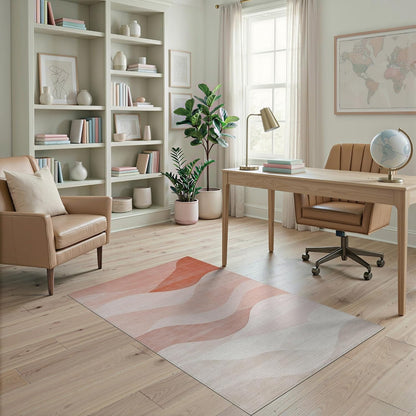 4'x6' Cream Pastel Blush Flowing Wave Design Washable Area Rug