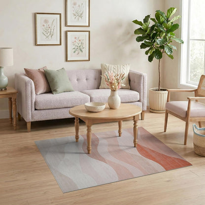 4'x6' Cream Pastel Blush Flowing Wave Design Washable Area Rug