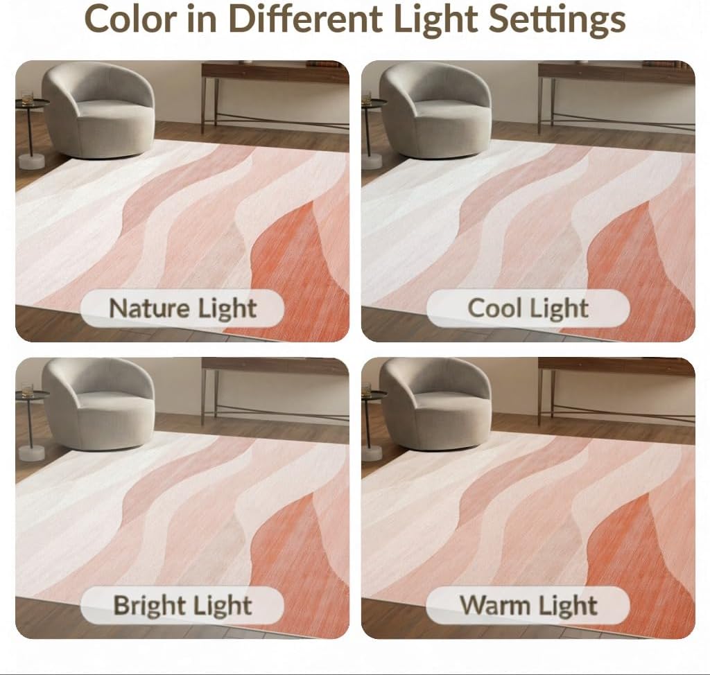 4'x6' Cream Pastel Blush Flowing Wave Design Washable Area Rug