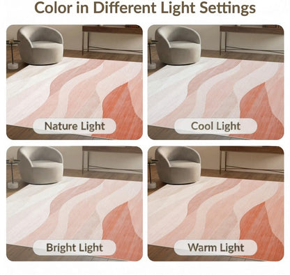 4'x6' Cream Pastel Blush Flowing Wave Design Washable Area Rug