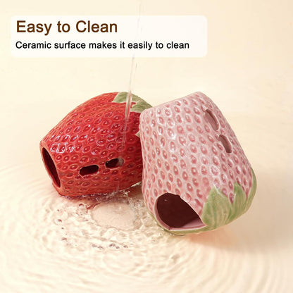 Adjustable No-Drip Pink Strawberry Ceramic Hamster Water Bottle