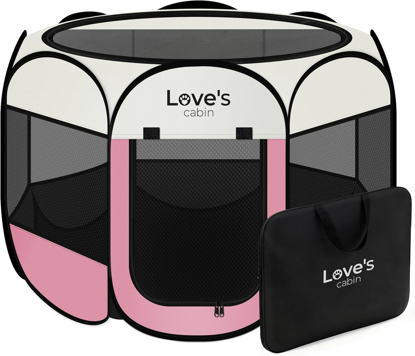 Pet Puppy Dog Playpen, Small Dog Tent Crates Cage Indoor/Outdoor, Portable Playpen for Cat, Foldable Pop Up Dog Kennel Playpen with Carring Case, Removable Zipper Top, Light Pink