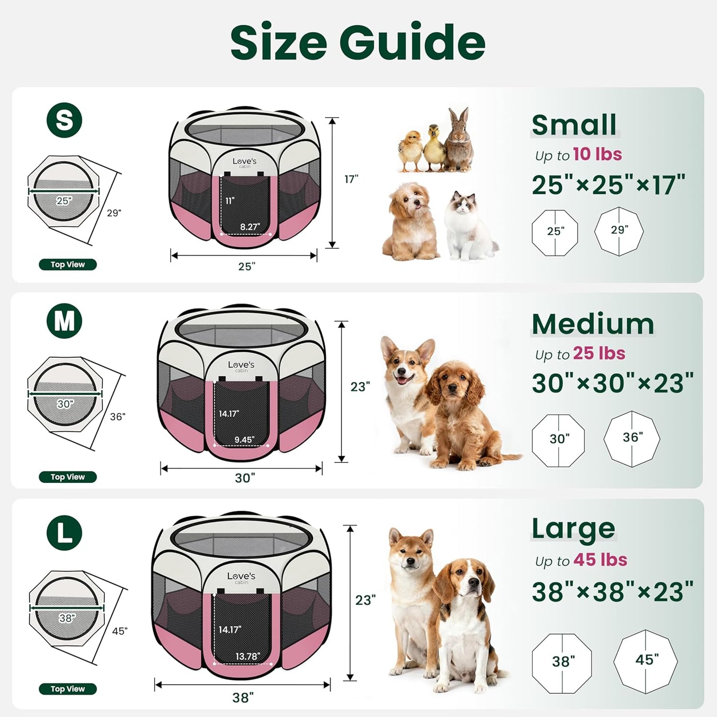 Pet Puppy Dog Playpen, Small Dog Tent Crates Cage Indoor/Outdoor, Portable Playpen for Cat, Foldable Pop Up Dog Kennel Playpen with Carring Case, Removable Zipper Top, Light Pink