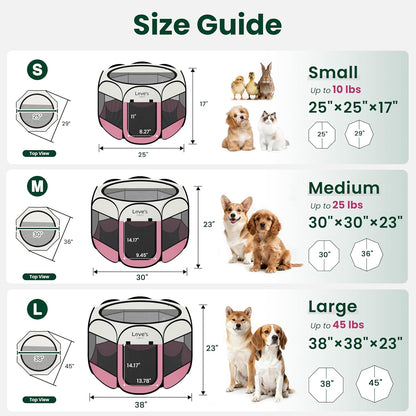 Pet Puppy Dog Playpen, Small Dog Tent Crates Cage Indoor/Outdoor, Portable Playpen for Cat, Foldable Pop Up Dog Kennel Playpen with Carring Case, Removable Zipper Top, Light Pink