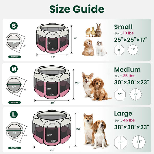 Pet Puppy Dog Playpen, Small Dog Tent Crates Cage Indoor/Outdoor, Portable Playpen for Cat, Foldable Pop Up Dog Kennel Playpen with Carring Case, Removable Zipper Top, Light Pink