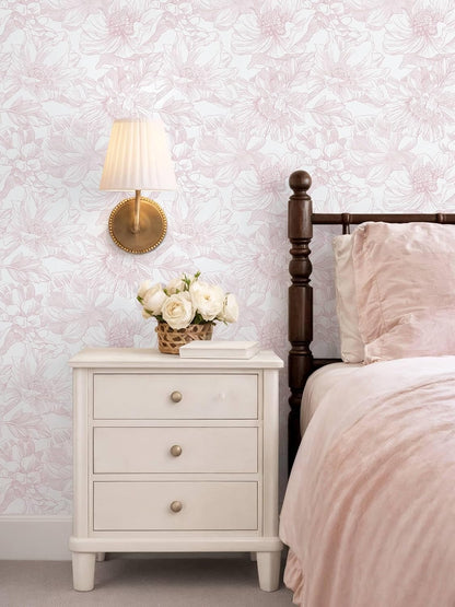 Large Floral Peel and Stick Wallpaper Boho White/Pink Contact Paper 17.3inx6.5ft Removable Self Adhesive Bedroom Cabinet Mural Wall Decor Vinyl Roll