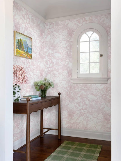 Large Floral Peel and Stick Wallpaper Boho White/Pink Contact Paper 17.3inx6.5ft Removable Self Adhesive Bedroom Cabinet Mural Wall Decor Vinyl Roll