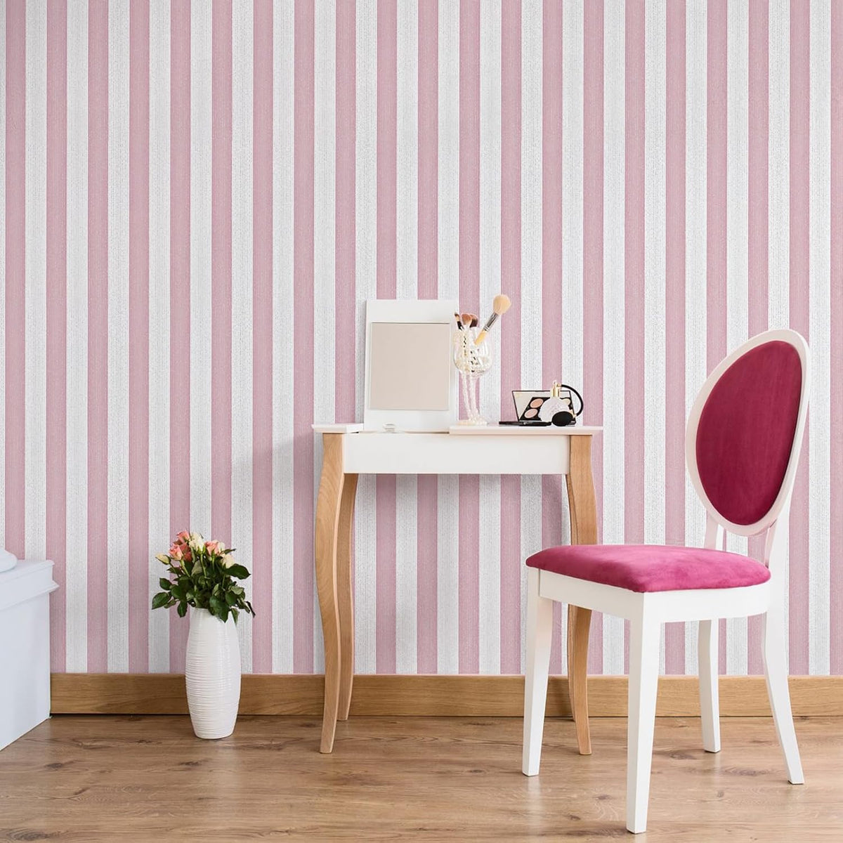 Pink Stripe Peel and Stick Wallpaper 15.7" x 118" Pink and White Self-Adhesive Wallpaper Removable Waterproof Contact Paper for Cabinets,Bedroom,Nursery,Accent Wall