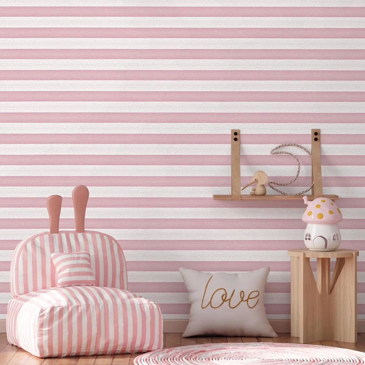 Pink Stripe Peel and Stick Wallpaper 15.7" x 118" Pink and White Self-Adhesive Wallpaper Removable Waterproof Contact Paper for Cabinets,Bedroom,Nursery,Accent Wall