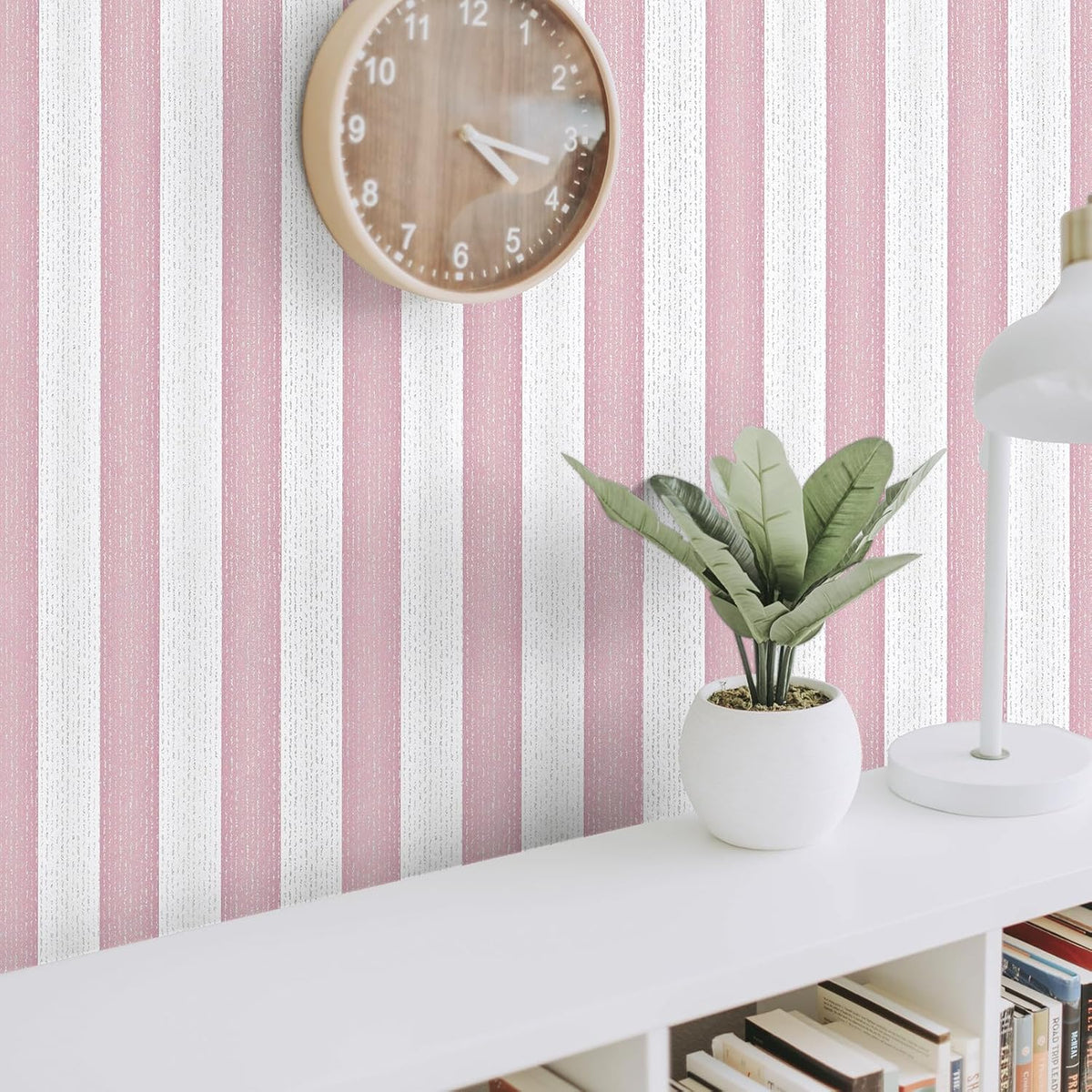 Pink Stripe Peel and Stick Wallpaper 15.7" x 118" Pink and White Self-Adhesive Wallpaper Removable Waterproof Contact Paper for Cabinets,Bedroom,Nursery,Accent Wall
