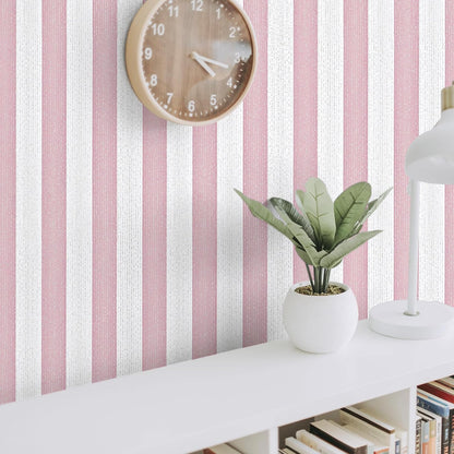 Pink Stripe Peel and Stick Wallpaper 15.7" x 118" Pink and White Self-Adhesive Wallpaper Removable Waterproof Contact Paper for Cabinets,Bedroom,Nursery,Accent Wall