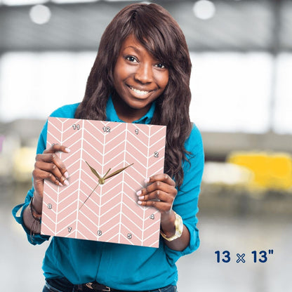 Coral Pink Herringbone Pattern - Modern Arrow Feather Inspired Design 13x13 Wall Clock