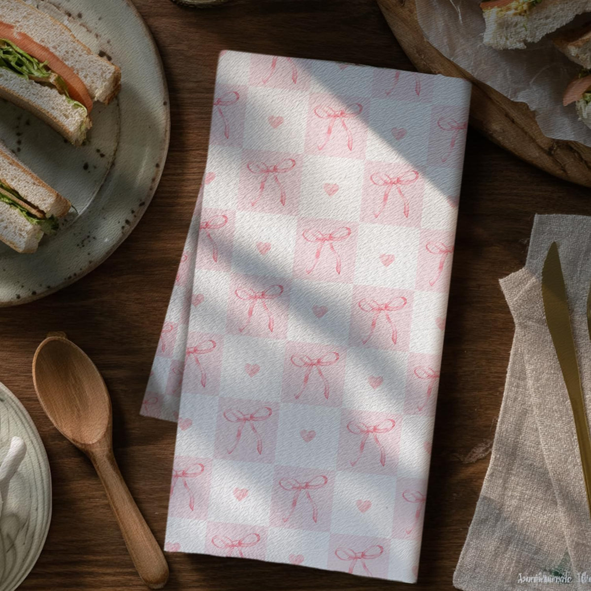Coquette Pink Bow Checkered Kitchen Towels Decorative, Preppy Girly Ribbon Bow Dish Hand Tea Towels, Aesthetic Pink Kitchen Bathroom Decor, 16x24 Inch