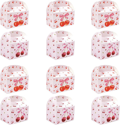 12PCS Cherry Party Favor Boxes – Shes Cherry on the Top Coquette Gift Boxes with Bow for Bridal Shower, Baby Shower, Birthday, Wedding and Cherry Theme Party Decorations