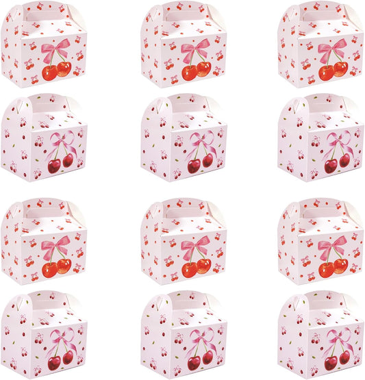 12PCS Cherry Party Favor Boxes – Shes Cherry on the Top Coquette Gift Boxes with Bow for Bridal Shower, Baby Shower, Birthday, Wedding and Cherry Theme Party Decorations