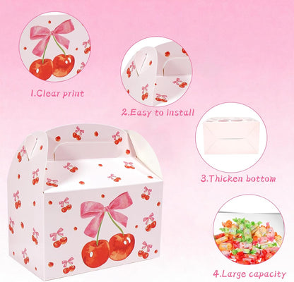 12PCS Cherry Party Favor Boxes – Shes Cherry on the Top Coquette Gift Boxes with Bow for Bridal Shower, Baby Shower, Birthday, Wedding and Cherry Theme Party Decorations