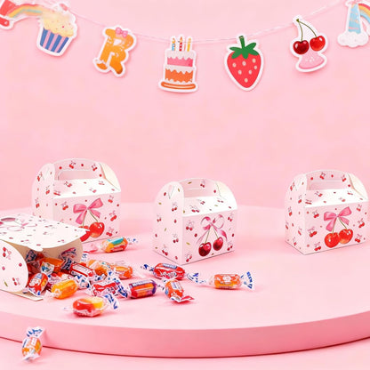 12PCS Cherry Party Favor Boxes – Shes Cherry on the Top Coquette Gift Boxes with Bow for Bridal Shower, Baby Shower, Birthday, Wedding and Cherry Theme Party Decorations